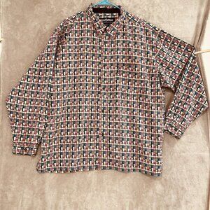 Pelle Pelle Shirt Mens 2XL Geometric Print Button Up Long‎ Sleeve Vintage Style